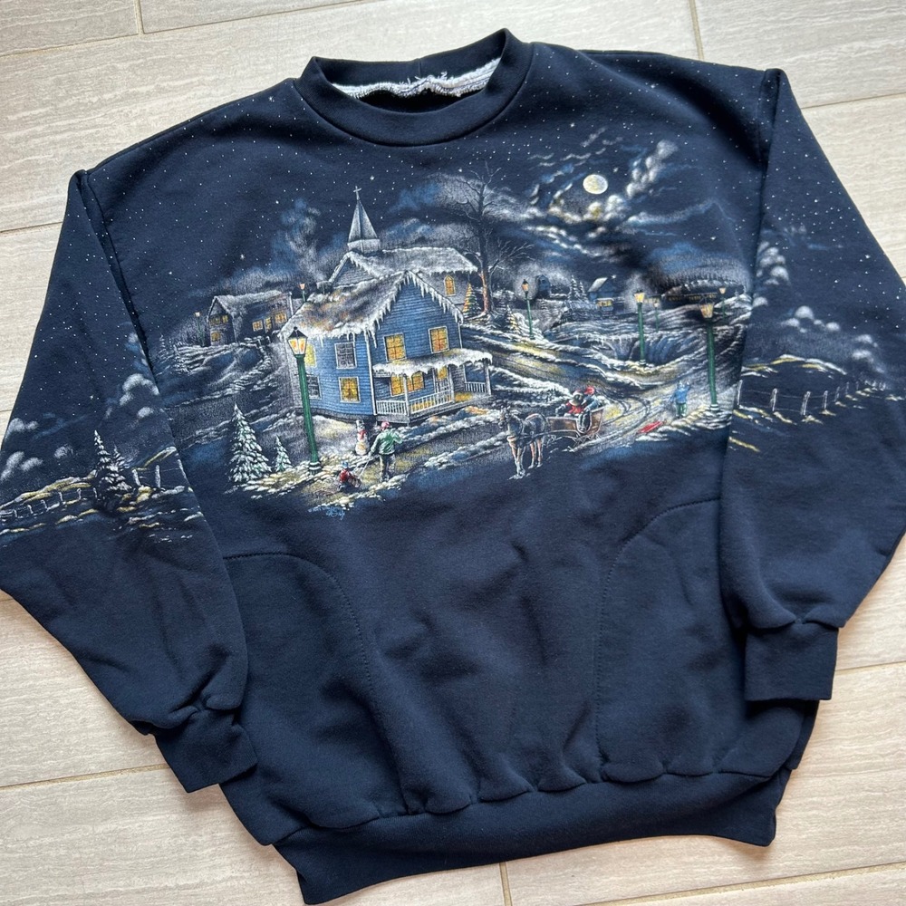 Vintage‎ Wrap Around Print Winter Scene Crewneck Sweatshirt NO SIZE TAG (Large)